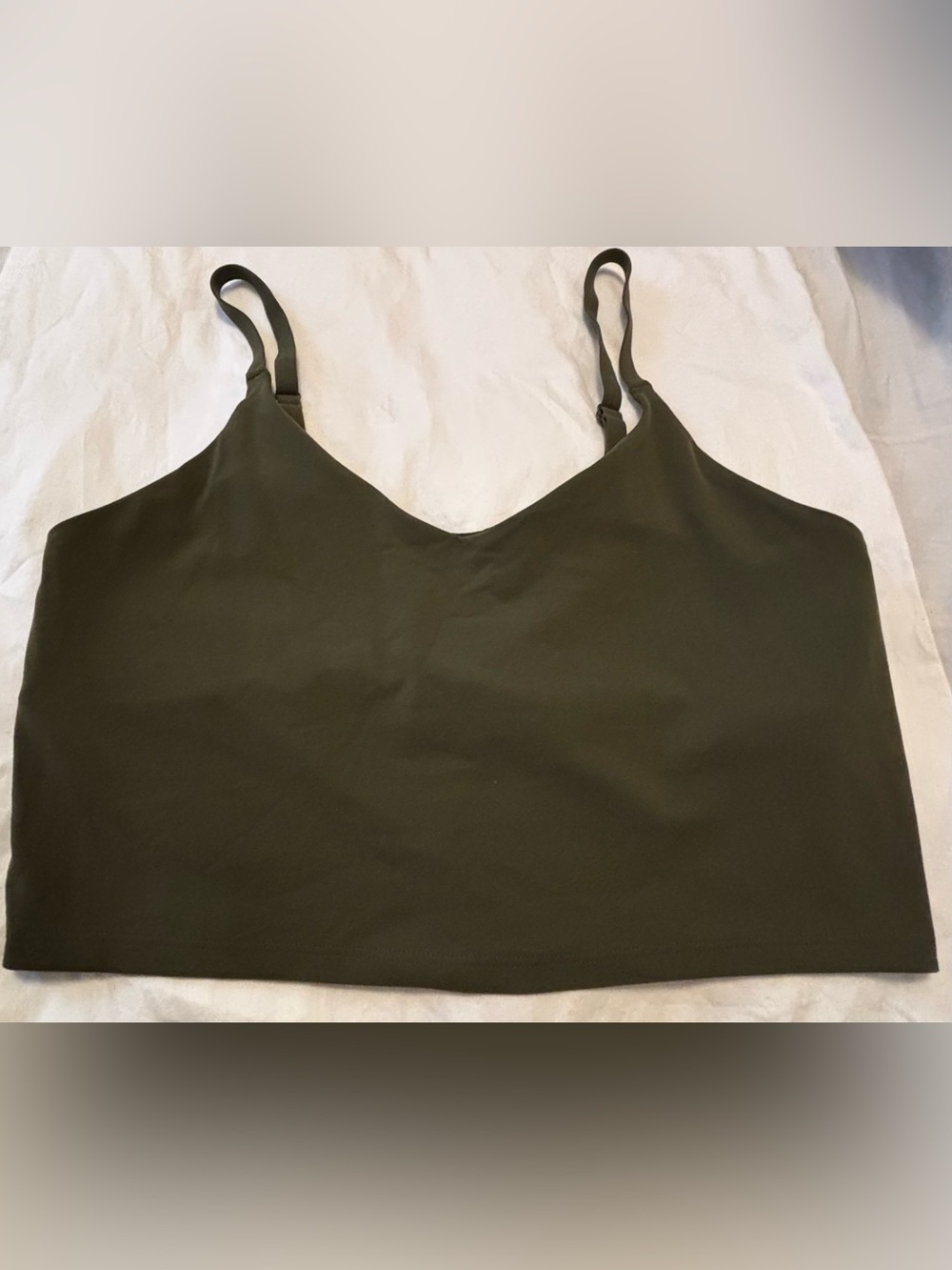 Athleta Elation V Neck Crop Top Longline Sports Bra Low Impact Olive sz Large